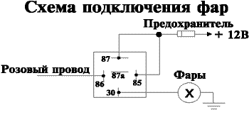 Схема подключения фар