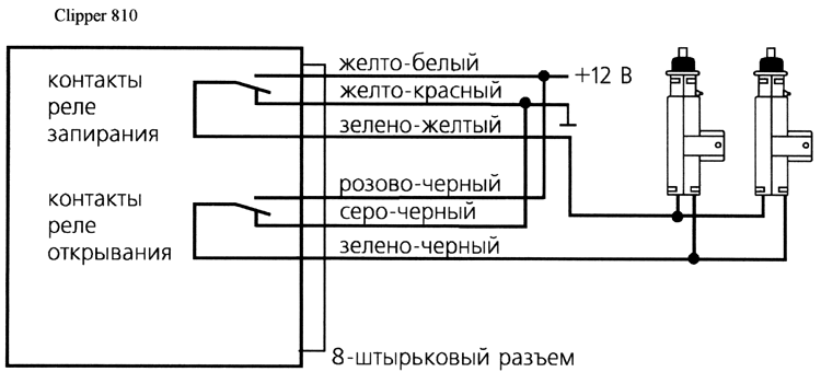 Схема подключения к двухпроводным приводам систем запирания