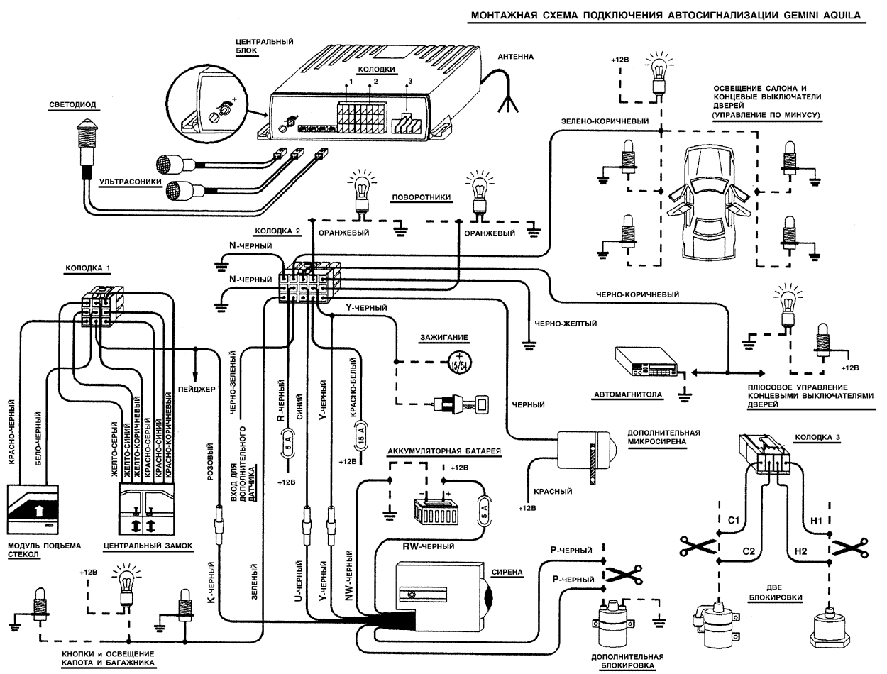 Электрическая схема подключения автомагнитолы к автомобилю.