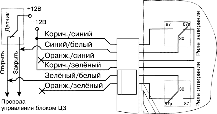 Однопроводная схема подключения центрального замка