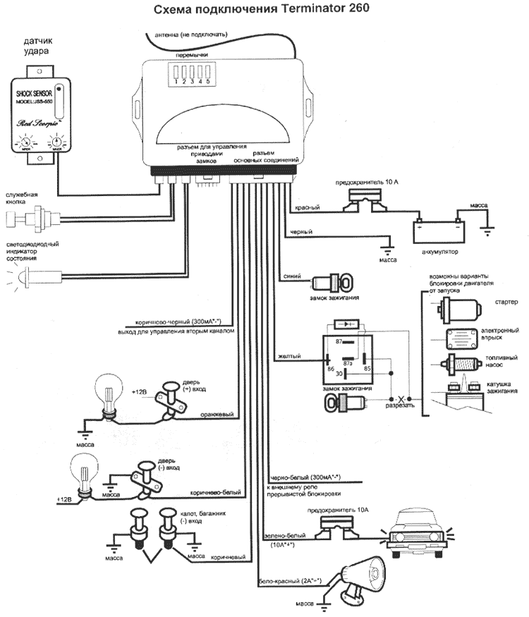 Схема подключения сигнализации такара х 100