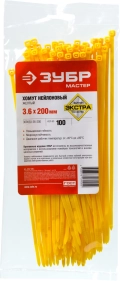 Профессионал ЗУБР КС-Ж1, 3.6 x 200 мм, нейлон РА66, 100 шт, желтые, кабельные стяжки