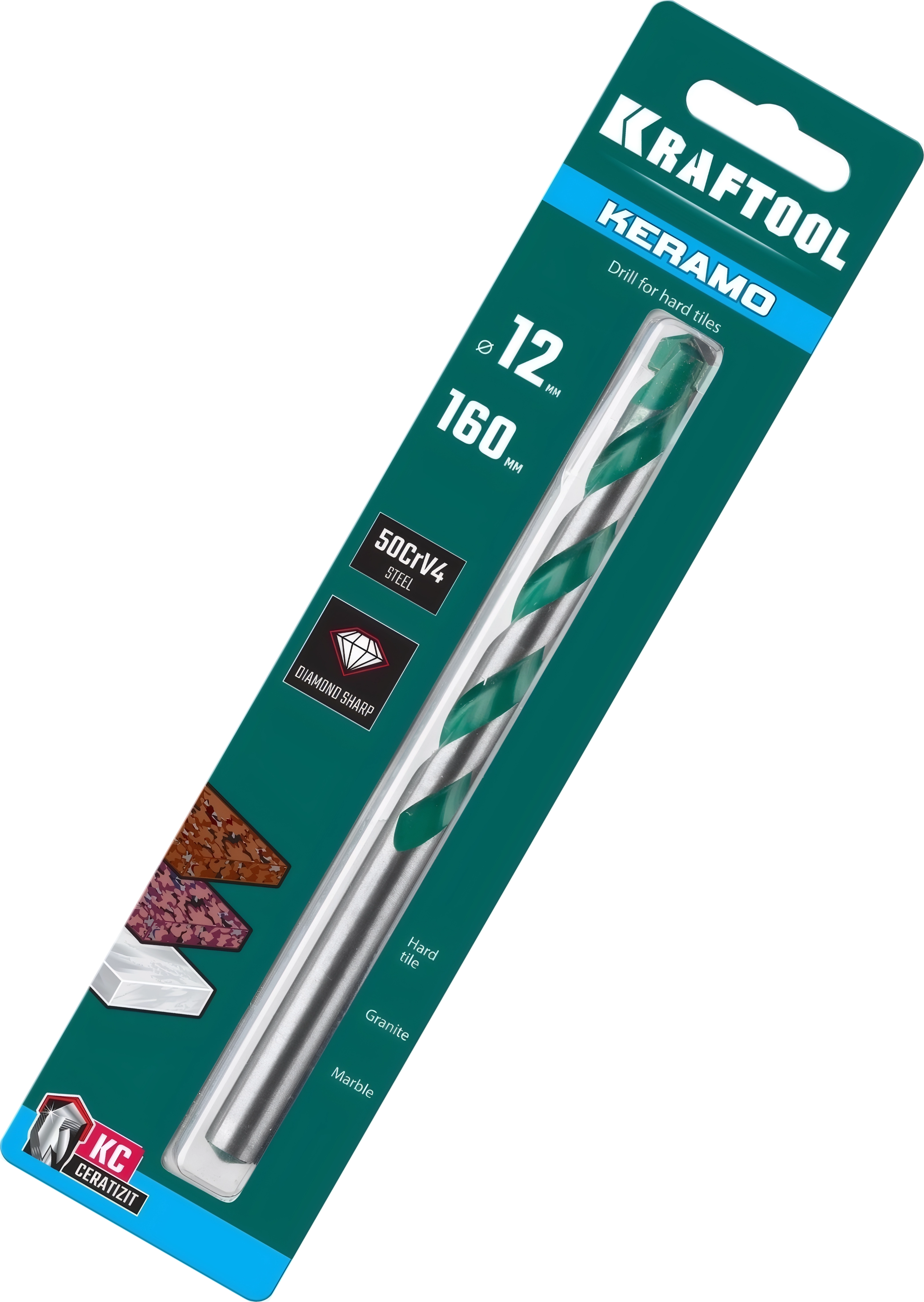 Сверло по керамограниту KRAFTOOL Keramo, 12 х 160 мм, тв.сплав КС