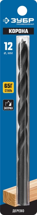 ЗУБР d 12 x 200/150 мм, М-образная заточка, спиральное сверло по дереву, Профессионал (29421-200-12)