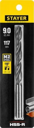 Professional STAYER HSS-R, 9.0 х 125 мм, быстрорежущая сталь P6M5, сверло по металлу