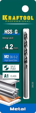Сверло по металлу KRAFTOOL HSS-G, 4.2 х 75 мм, сталь P6M5