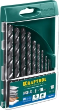 Набор сверл по металлу KRAFTOOL HSS-G, 10 шт, (1-10 мм), сталь P6M5