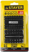 Набор бит с магнитным адаптером STAYER 33 шт