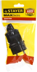 Прямая вилка STAYER MAXElectro, черная, 16 А/220 В, 1300 Вт