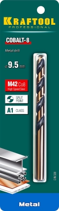 Сверло по металлу KRAFTOOL COBALT-8, 9.5 х 125 мм, сталь М42, HSS-Co(8%)