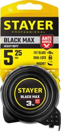 Professional STAYER BlackMax, 5 м х 25 мм, рулетка с двумя фиксаторами