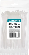 Хомуты-стяжки СИБИН ХС-Б, 2.5 x 160 мм, нейлон РА66, 100 шт, белые