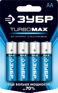 Алкалиновая батарейка ЗУБР TURBO-MAX, АА х 4, 1.5 В
