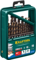 Набор сверл по металлу KRAFTOOL COBALT-8, 19 шт, (1-10 мм), сталь М42, HSS-Co(8%)