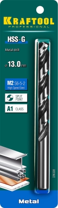 Сверло по металлу KRAFTOOL HSS-G, 13.0 х 151 мм, сталь P6M5