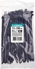 Хомуты-стяжки СИБИН ХС-Ч, 7.5 x 240 мм, нейлон РА66, 100 шт, черные