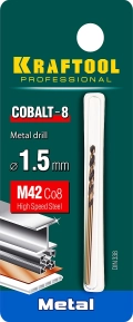 Сверло по металлу KRAFTOOL COBALT-8, 1.5 х 43 мм, сталь М42, HSS-Co(8%)