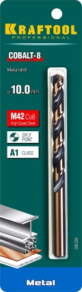 Сверло по металлу KRAFTOOL COBALT-8, 10.0 х 133 мм, сталь М42, HSS-Co(8%)