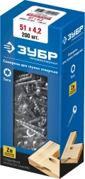 ЗУБР 51 х 4.2 мм, редкая резьба, ТХ20, цинк, 200 шт, саморез для глухих отверстий, Профессионал (30081-42-051)