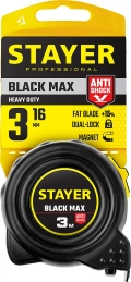 Professional STAYER BlackMax, 3 м х 16 мм, рулетка с двумя фиксаторами