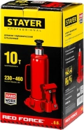 Professional STAYER RED FORCE, 10 т, 230 - 460 мм, бутылочный гидравлический домкрат