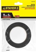 STAYER 19 мм, 5 м, черная, на вспененной основе, двухсторонняя клейкая лента, Professional (12233-19-05) - 10 шт