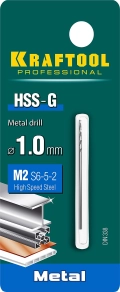 Сверло по металлу KRAFTOOL HSS-G, 1.0 х 40 мм, сталь P6M5