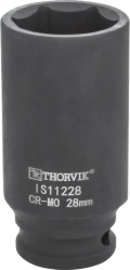Головка торцевая ударная глубокая Thorvik IS11228 - 28 мм, 6-гранней, посадочный размер 1/2 DR, материал CR-Mo, изготовлено в соответствии со стандартом DIN3129