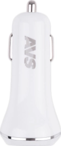 Автомобильное зарядное устройство AVS UC-322 White - 2 x USB, максимальный ток 2,4 А, выходное напряжение 5 В, напряжение питания 12-24В