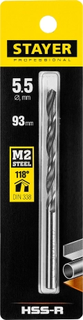 Сверло по металлу Professional STAYER HSS-R 5.5 х 93 мм быстрорежущая сталь P6M5