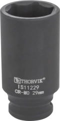 Головка торцевая ударная глубокая Thorvik IS11229 - 29 мм, 6-гранней, посадочный размер 1/2 DR, материал CR-Mo, изготовлено в соответствии со стандартом DIN3129
