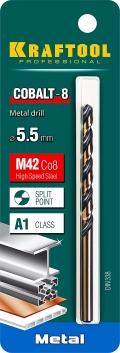 Сверло по металлу KRAFTOOL COBALT-8, 5.5 х 93 мм, сталь М42, HSS-Co(8%)