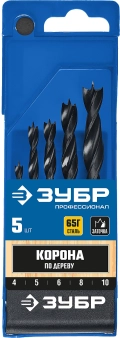 Профессионал ЗУБР 5 шт: (4-5-6-8-10 мм), М-образная заточка, набор сверл спиральных по дереву