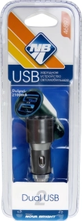 Зарядное устройство для телефона Nova Bright 46897 с двумя USB входами 2100мА, черный