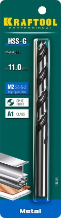 Сверло по металлу KRAFTOOL HSS-G, 11.0 х 142 мм, сталь P6M5