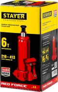 Professional STAYER RED FORCE, 6 т, 216 - 413 мм, бутылочный гидравлический домкрат