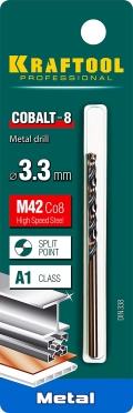 Сверло по металлу KRAFTOOL COBALT-8, 3.3 х 65 мм, сталь М42, HSS-Co(8%)