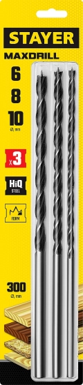 Набор сверл спиральных по дереву STAYER Maxdrill, 3 шт: 6-8-10 х 300 мм