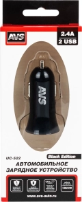 Автомобильное зарядное устройство AVS UC-522 Black Edition - 2 порта USB, выходной ток 2.4 А, цвет черный, выходное напряжение 5 В, напряжение питания 12-24В