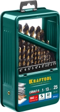 Набор сверл по металлу KRAFTOOL COBALT-8, 25 шт, (1-13 мм), сталь М42, HSS-Co(8%)