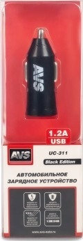 Автомобильное зарядное устройство AVS UC-311 Black Edition - 1 x USB, максимальный ток 1,2 А, выходное напряжение 5 В, напряжение питания 12-24В