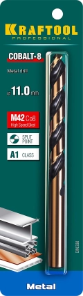 Сверло по металлу KRAFTOOL COBALT-8, 11.0 х 142 мм, сталь М42, HSS-Co(8%)