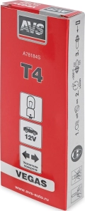 Лампа AVS Vegas T4 BA9S (A78184S) 10 шт. - рабочее напряжение 12V, мощность 4W
