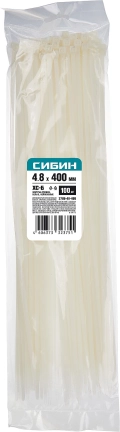Хомуты-стяжки СИБИН ХС-Б, 4.8 x 400 мм, нейлон РА66, 100 шт, белые