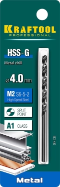Сверло по металлу KRAFTOOL HSS-G, 4.0 х 75 мм, сталь P6M5