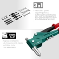 Комбинированный поворотный заклепочник в кейсе KRAFTOOL Combo3-M6, 360°, 3 вида заклёпок