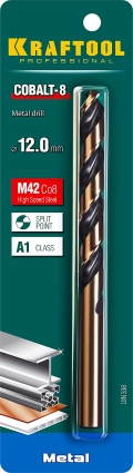 Сверло по металлу KRAFTOOL COBALT-8, 12.0 х 151 мм, сталь М42, HSS-Co(8%)