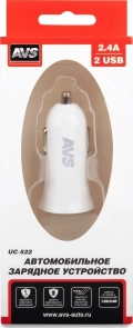Автомобильное зарядное устройство AVS UC-522 White - 2 порта USB, выходной ток 2.4 А, цвет белый, выходное напряжение 5 В, напряжение питания 12-24В