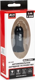 Автомобильное зарядное устройство AVS UC-522 Black Edition - 2 порта USB, выходной ток 2.4 А, цвет черный, выходное напряжение 5 В, напряжение питания 12-24В