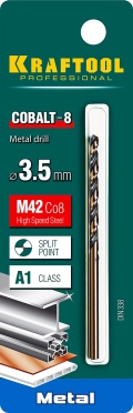 Сверло по металлу KRAFTOOL COBALT-8, 3.5 х 70 мм, сталь М42, HSS-Co(8%)
